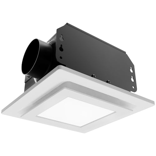 Gopper 10in Panel Bathroom Exhaust Fan with Light, 7.5in Opening Bathroom Fan with 6000K LED Light Combo, 120CFM 1.0Sones Low Noise (6000K-Black)