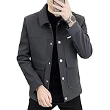 [YJSO] ステンカラーコート メンズ グレー スタンドカラーコート チェスターコート ショート丈 ボタン ロングコート 冬 春 アウター 厚手 ウール コート カジュアル ビジネス ピーコート 2XL 50代 40代 30代 トレンチコート チェスターコート 紳士服 秋 冬