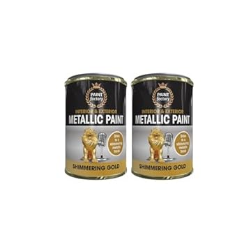PNJB Shimmering Gold Metallic Paint, Exterior And Interior, Ideal For Metal, Wood, And Concrete, Quick Drying, Long Lasting, 300ml, (2pcs)