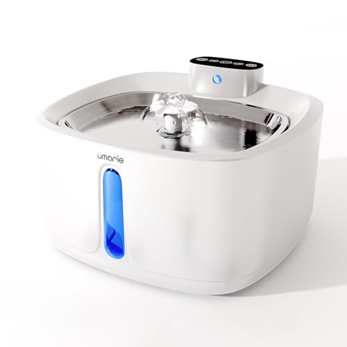 Umarie Fuente para Gatos Sin Cable con Sensor de Movimiento - 3,2L Ultra Silenciosa (25 dB) Bebedero Gatos y Perros pequeños, Inalambrico, Batería Recargable 4000 mAh, Acero Inoxidable, Filtro Carbón