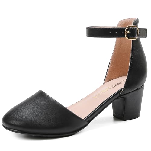 Image of LAURMOSA Girls Dress Shoes Closed Toe Pumps High Heels for Little Big Kid | Flower Shoes for Girls, 1.75-inch Chunky Heel, Ankle Strap, Closed Toe, Wedding, Party, Church, Graduation, First Communion