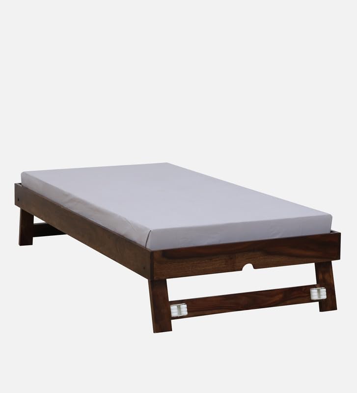 Image of Solid Sheesham Wood Wave Single Size Trundle Bed with 1 Extra Pullout Bed | Wooden Single Bed Cot Palang Furniture for Bedroom Living Room Home and Hotel (Provincial Teak Finish)