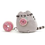 GUND Pusheen with Donut and Bonus Donut Clip Plush Stuffed Animal Cat, Gray, 6'