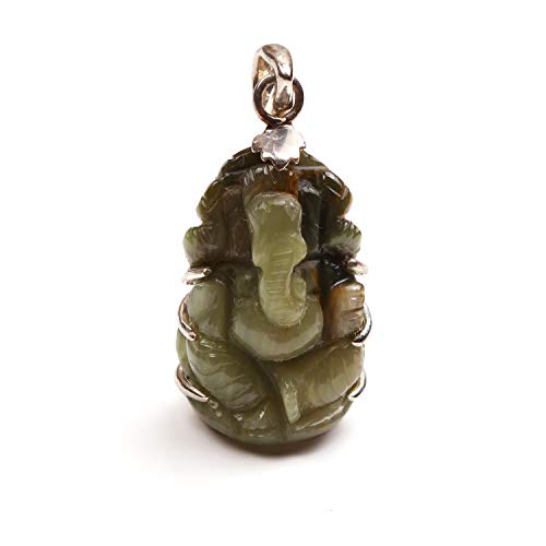 Pendentif Ganesh en argent 925 et oeil de chat naturel de haute qualité