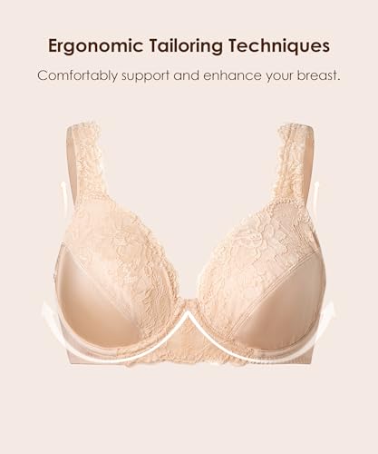 EvesLace Ultra Comfortable Bras for Women Full Coverage, Plus Size Bra Underwire, Lifting Support Minimizer Bras No Padded 40DD Cornsilk