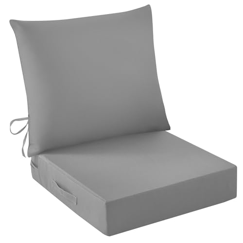 IASEAHK Outdoor Seat Cushion Set, Waterproof & Fade Resistant Patio Chair Cushions, Outdoors Cushion for Patio Furniture, 24 x 24 x 5.75 Inch, Outdoor Couch Cushions with Handle and Ties, Grey