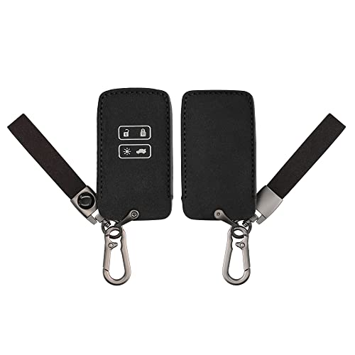 kwmobile カーキー 保護カバー 対応: Renault 4-ボタン 車のキー Smart Key - スマートキー キーケース 鍵ケース PUレザー - 黒色/シルバー