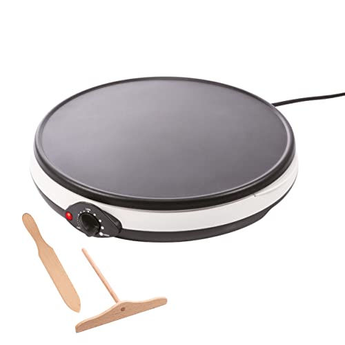 AXSOM EASYCREP - Elektrische Grillplatte für Crêpes, antihaftbeschichtet, 30 cm, einstellbare Temperatur, 12500 W Leistung, Leuchtanzeige, Rolle und Spachtel enthalten Cover