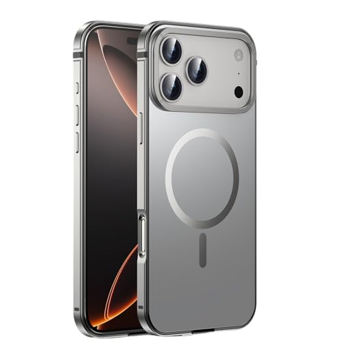 Coque iPhone 17 Pro antichoc compatible MagSafe étui mince en métal gris