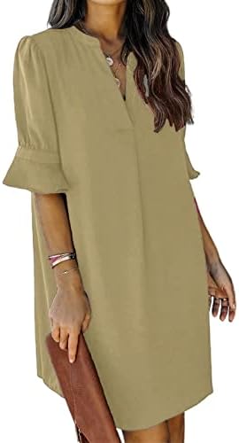 QACOHU Women's Casual Loose Sundress Mini Dress Short Sleeve Shift Dresses Summer Beach Dress Apricot S