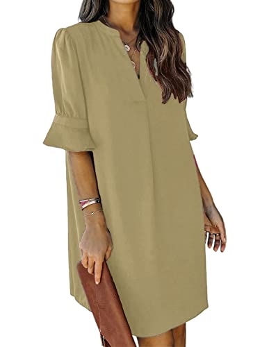 Qacohu Women's Casual Loose Sundress Mini Dress Short Sleeve Shift Dresses Summer Beach Dress Apricot S #TOP11