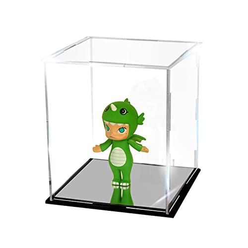 MEEC Vitrine acrylique transparente, boîte de comptoir de montage avec base noire, vitrine de protection anti-poussière pour figurines d'action, jouets à collectionner (10x10x15CM), 10x10x15