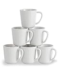 Ceramic Coffee Mugs 15 oz, Large Waffle Embossed Mug Set with Handle, Unique Coffee Cups for Latte, Cappuccino, Cocoa, Hot Tea, Mocha, Milk, Housewarming Wedding Present - Set of 6 (2024)