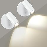 SMY Lighting LED Wandleuchte Innen, Spot Kabellose mit Akku, 3 Farbtemperaturen, Timing Funktion, Touch-und Fernbedienung, Dimmbar Strahler für Schlafzimmer Wohnzimm Wandbild, Weiß, 2 Stück