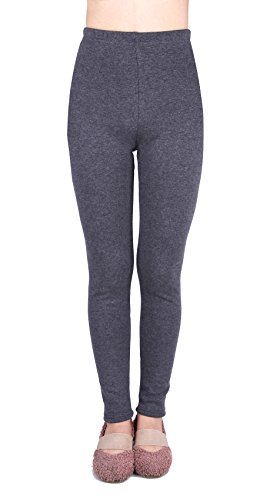 IRELIA Kids Girls 100% Cotton Fleece Lined Solid Leggings Warm Pants for Winter Heather Grey M - image 1