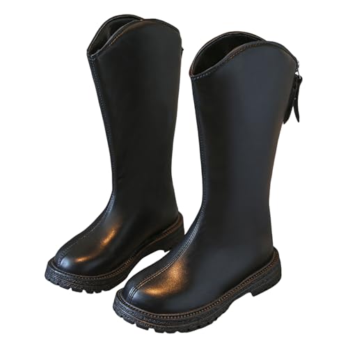 IWIHMIV Girls Long Boots Winter Warm Leather Mid Calf Riding Boots with Zipper Pull On Mid Calf Winter Boots2