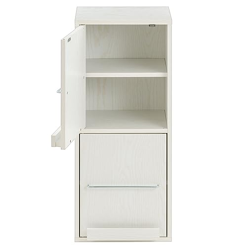 ぼん家具 【完成品】 本棚 扉付き スリム ディスプレイラック 幅35.6×奥行34.5×高さ82.5cm A4対応 リビング収納 可動棚 左扉 ホワイト