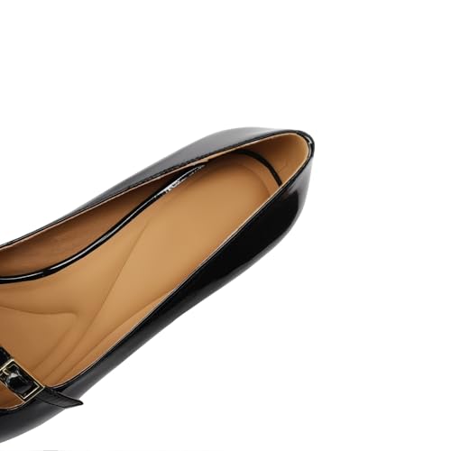 TinaCus Women's Pointed Toe Handmade Buckle High Spool Heels Patent Leather Pumps Shoes4