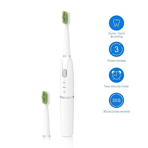 Travel Electric Toothbrush - SHAREMORE 3 Modes Portable Waterproof Sonic Powerful Vibration Toothbrush with Smart Timer and AA Battery Operated, for Trip Outdoor Camping (White)