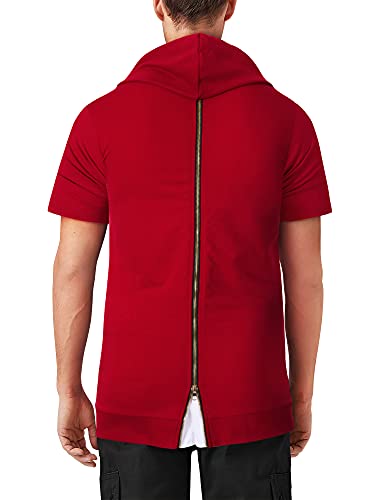 Hat and Beyond Mens Hoodie Hipster Longline Short Sleeve Hooded Sweatshirt Sweater Top2