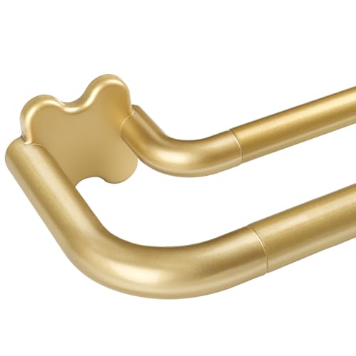 Image of Gold Double Curtain Rods 32 to 58 Inch (2.6-4.8ft), USFOOK Blackout Wrap Around Curtain Rods for Windows 20 to 54 Inches, 6/8 Inch Room Darkening Curtain Rod, Decorative Rods for Home