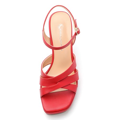 Image of Women Square Toe Platform Block Heel Sandals 3.3'' | Elegant Comfort Formal Dress Footwear, Stylish Ladies Sandals For Daily Office Wedding Evening Party Formal Occasions