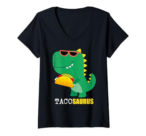 Mujer Tacosaurus Taco Dinosaurio Pegatina Estilo Niños Hombres Mujeres Camiseta Cuello V