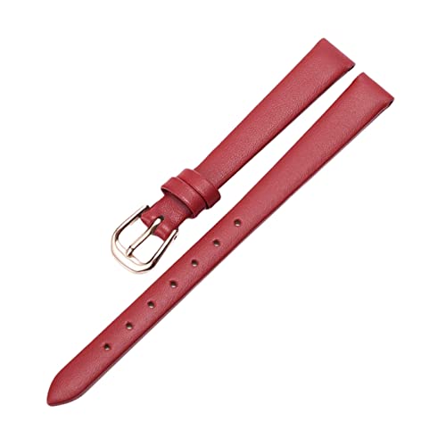 MUNACRAFT 6-20mm hautfreundliches, atmungsaktives, ultradünnes, bequemes Rindsleder-Armband, roségoldenes Uhrenarmband mit Dornschließe aus echtem Leder, Rot, 6mm