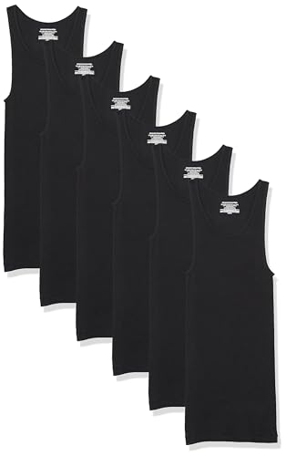 La Mejor Lista de Camisetas de tirantes para Hombre - 5 favoritos. 43 Amazon Essentials Men's Tank Undershirts, Pack of 6, Black, X-Large
