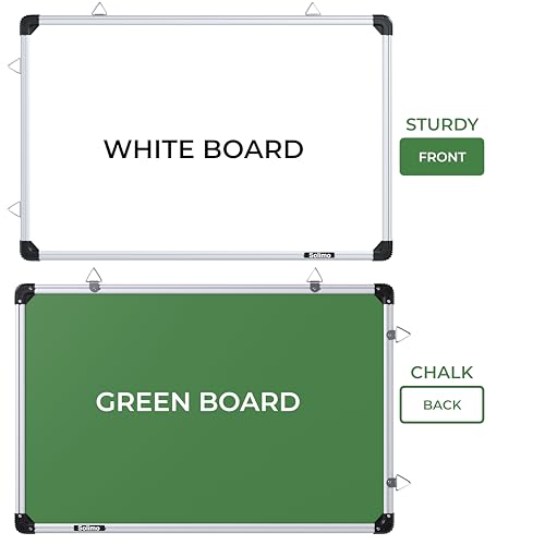 Image of Amazon Brand - Solimo Non-Magnetic Double Sided Whiteboard & Chalkboard | 2x3 Feet (60x90 cm) | Dry Erase Marker & Chalk Writing Board | Home, Office, School, Kids | Aluminium Frame | Pack of 1