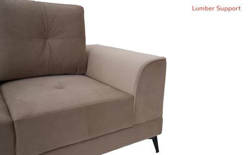 Image of Royaloak Ipoh Malaysian Fabric Three Seater Sofa | Tufting Design | Pocket Spring for Extra Comfort | Solid Wood Frame Construction | Metal Legs