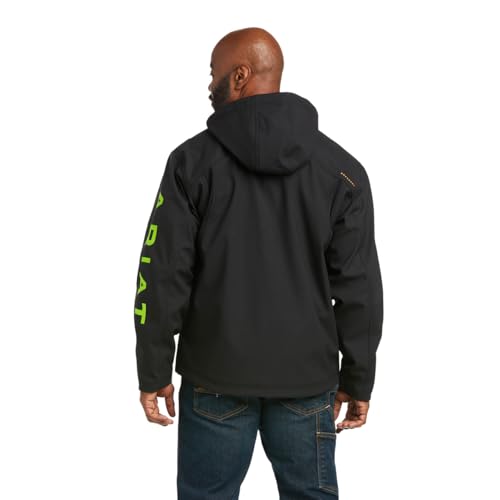 ARIAT Rebar Stretch Canvas Softshell Hooded Logo Jacket, Black/Lime, X-Large Tall2