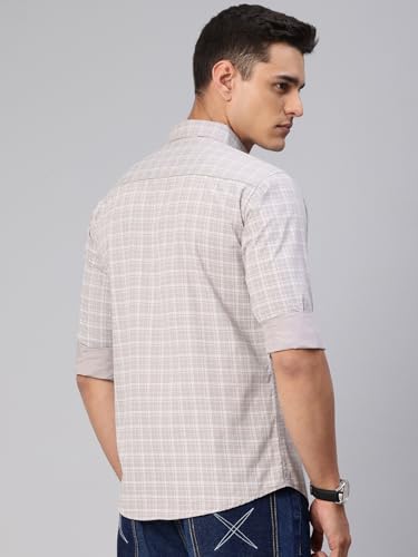 Image of Majestic Man Comfort Slim Fit Spread Collar Small Checked Cotton Casual Shirt