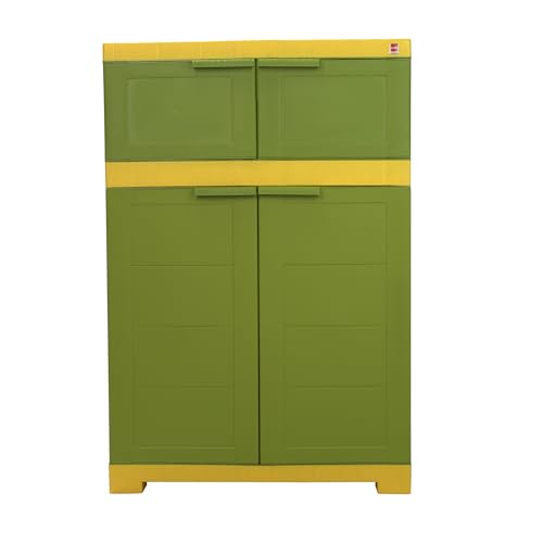 Image of Cello Novelty Dual Plastic Shoe Rack with Dustproof Doors| 3 Year Warranty | Chappal /Slipper /Footwear Stand for Home, Living Room, Office, Outdoor| Green & Yellow Colour