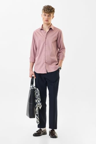 Image of SNITCH Men Formal Shirt | Slim Fit Full Sleeve Classic Collar Solid Pattern | Premium Cotton Blend & Breathable Fabric for Office