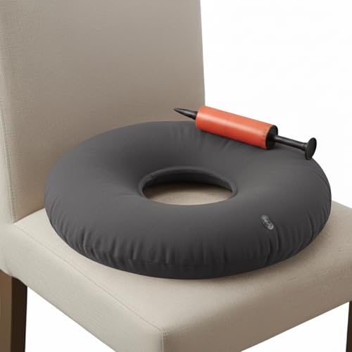 Dr. Fredericks Original Inflatable Donut Pillow - 18 Seat Cushion for Tailbone Pain Hemorrhoids & Bed Sores Doctor-Developed for Postpartum Prostatitis & Travel - Odor-Free Durable Vinyl - Gray