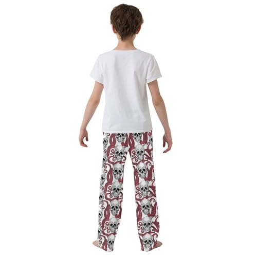 ZZXXB Octopus Skull Boys Long Pants Soft Trousers Elastic Waist Kids Lounge Bottoms with Pockets S-XL3