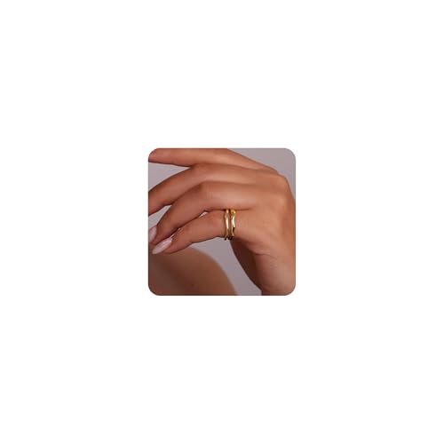 GoldGifts Pinky Rings for Women, Non Tarnish 14K Gold Filled Stackable Rings Dainty Statement Ring Chunky Gold Rings Jewelry Gift for Women Size 6