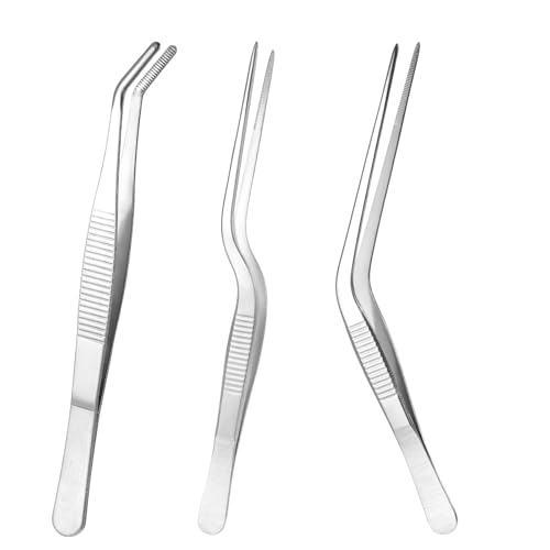 Garden Tweezers, 3 Pcs Stainless Steel Plant Tweezer Set Straight and Curved Precision Tweezers...