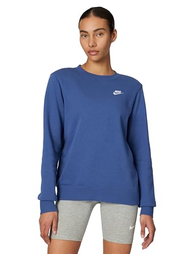 Nike Womens Sportswear Club Fleece Crew-Neck Sweatshirt Mystic Navy/White Medium