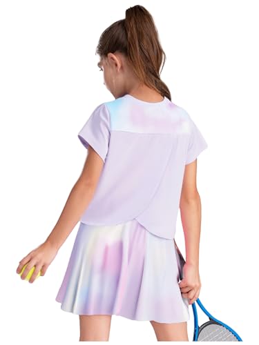 Girls Sports T-shirts And Skirts Set for Outdoor Tennis Golf Sports Girls Running Tracksuits Purple 5-6 Years2