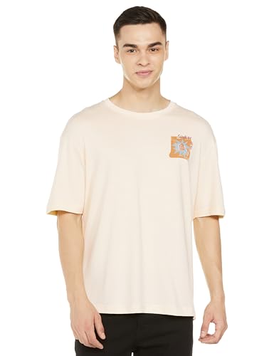 Image of Spykar Men's Oversized Round Neck Half Sleeve Solid Casual T-Shirt