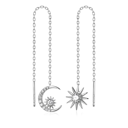LuLiyLdJ Boucles d'oreilles Femme Argent, Boucles d'oreilles Femme Pendantes, Boucle d'oreille Pendante pour Femmes et Filles, Motif étoile et Lune