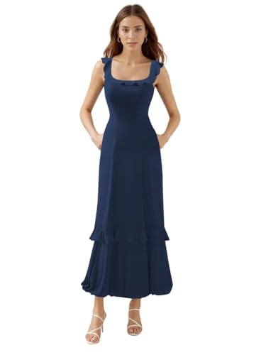 Long Chiffon Bridesmaid Dress Spaghetti Straps Formal Wedding Guest Dresses with Pockets