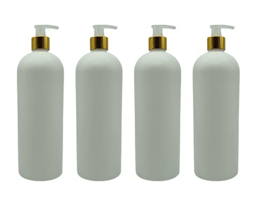 Talcos Y Desodorantes, Kitchen Leoplastik Envases Dispensador De jabon Crema Shampoo con Botella Polietileno Blanco 1 litro con Casquillo Oro Dorado Paquete con 4 pza