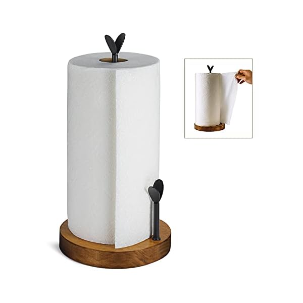 TJ.MOREE Farmhouse Countertop, Wood Paper Towel Holder Stand, Easy One-Handed Tear Rustic Paper Towel Holder for Kitchen Dining Table Home Decor
