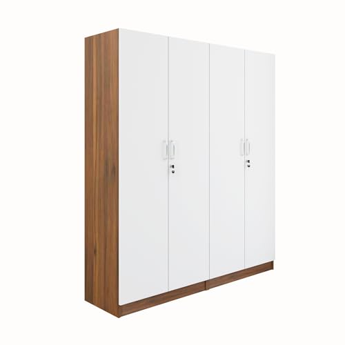 Image of VIKI Wardrobe |Wooden Almirah for 4 Door Fully Shelves Wardrobe (Walnut |White - 40D x 160W x 180.8H) | 1 Year Warranty | Free Assembly