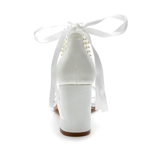 Block Heel Pearl Wedding Shoes for Bride Women Heeled Sandals Bridal Heels Chunky4