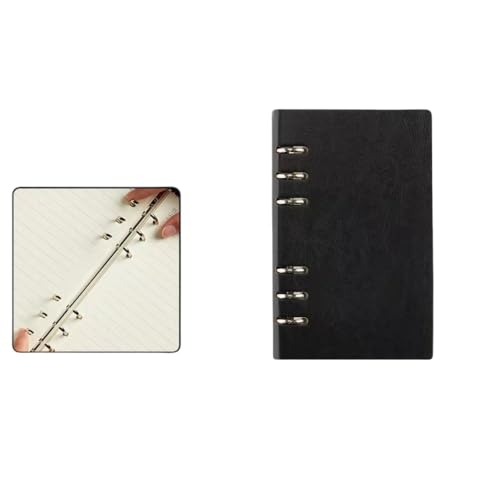 システム手帳 a5/a6メモ帳 6穴 サイズリング リフィル付き スケジュール帳 カード収納 合革 ビジネス手帳 ルーズリーフ バインダーノート 日記帳 学生用 オフィス用品 (A6,黒)