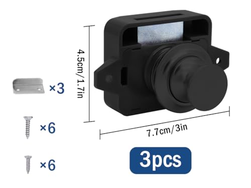 Abiyou 3PCS Cabinet Lock Catch, Taste Schubladen Verriegelung, Push Button Lock, Push Lock Schloss, Druckknopfverriegelung, Push Button Catch Door lock, für Schrank, Wohnmobil, Schiff (Schwarz)